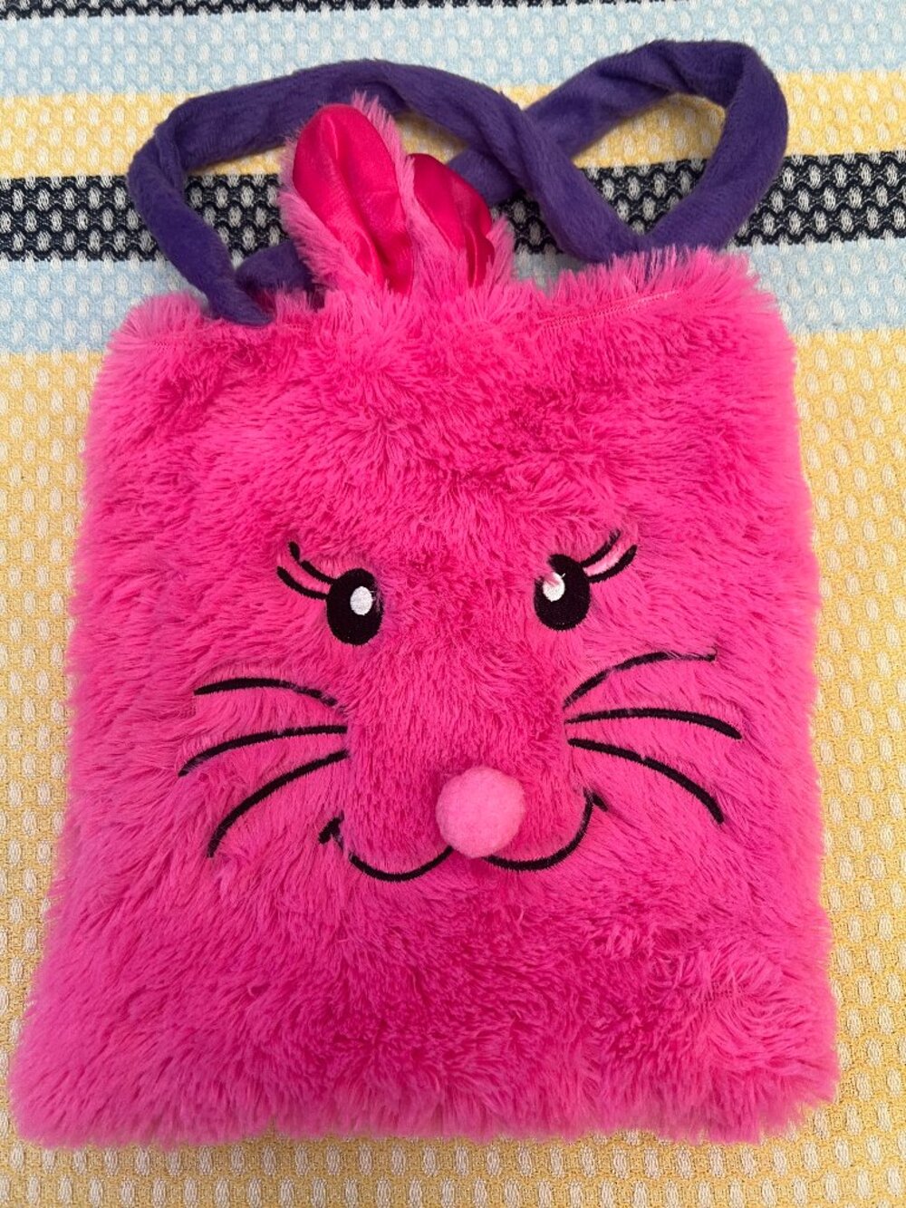 Kids Hot Pink Fuzzy Plush Bunny Face Tote Shoulder Bag Faux Fur